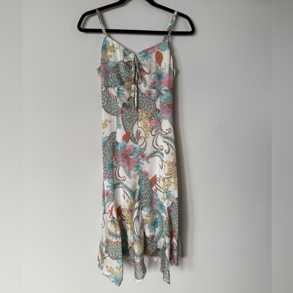 Vintage Y2K Fairycore Floral Paisley Asymmetrical Hem Midi Girlhood Core Dress - Picture 1 of 13